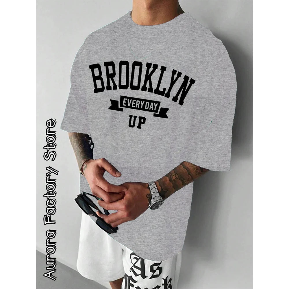 2024 Summer Men'S T-Shirt Brooklyn Camiseta Letter Printed T-Shirt Casual Short Sleeve Streetwear Oversized T-Shirt Men Clothes