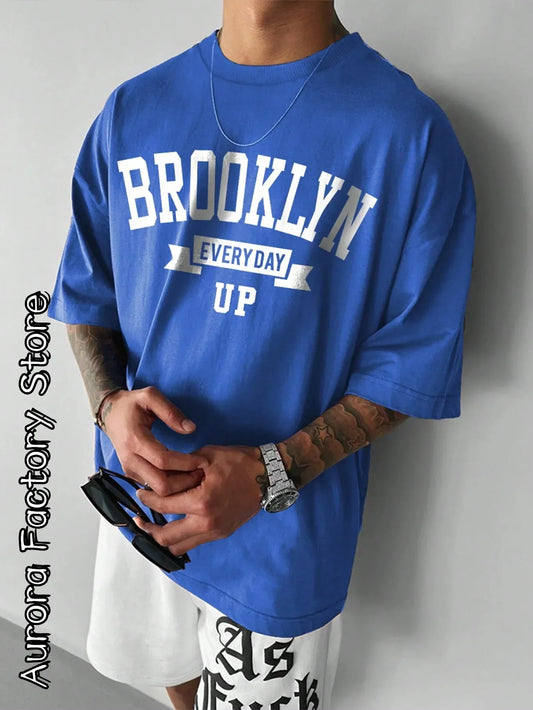 2024 Summer Men'S T-Shirt Brooklyn Camiseta Letter Printed T-Shirt Casual Short Sleeve Streetwear Oversized T-Shirt Men Clothes