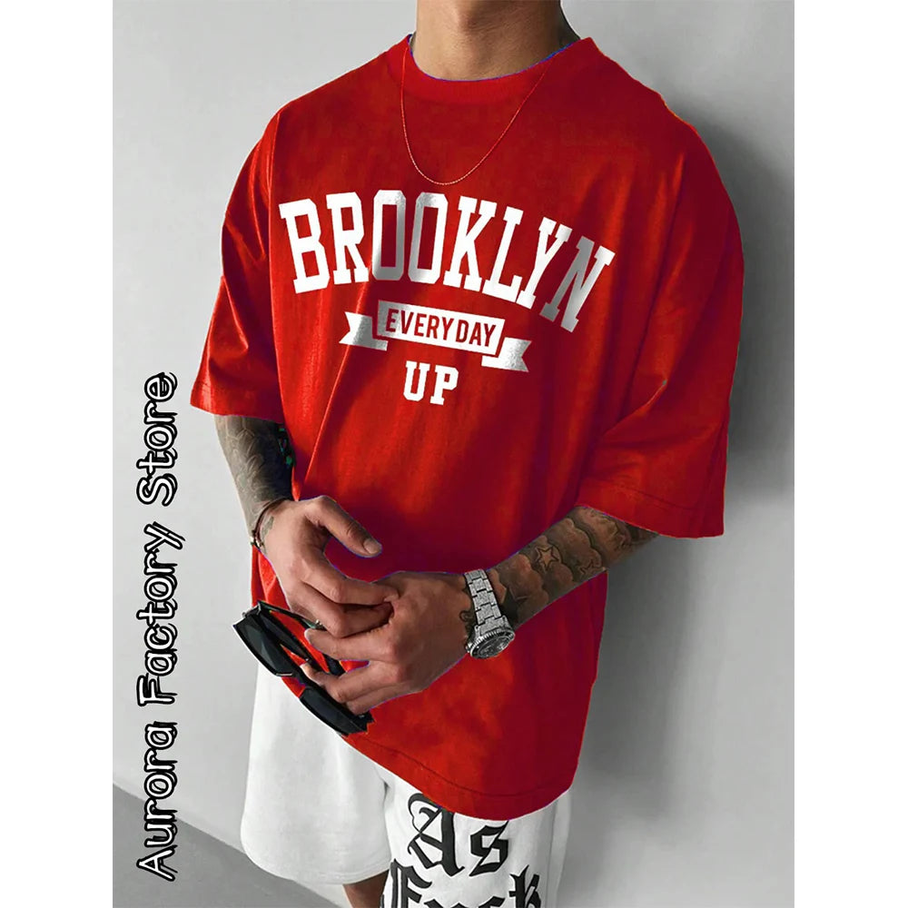 2024 Summer Men'S T-Shirt Brooklyn Camiseta Letter Printed T-Shirt Casual Short Sleeve Streetwear Oversized T-Shirt Men Clothes