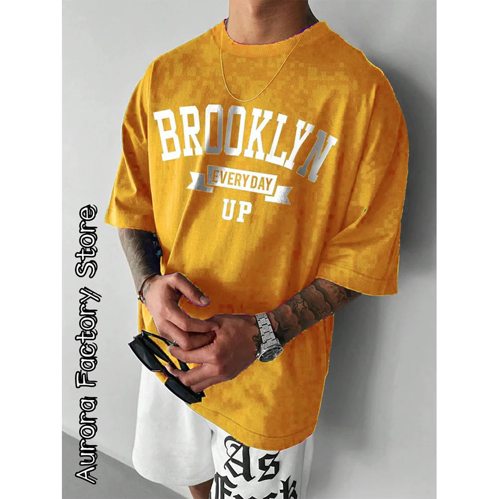 2024 Summer Men'S T-Shirt Brooklyn Camiseta Letter Printed T-Shirt Casual Short Sleeve Streetwear Oversized T-Shirt Men Clothes